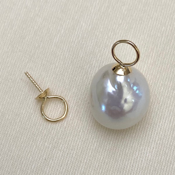 Solid 18K Gold Pearl Pendant Drop Bail, 3mm Cup Plain Pendant Setting for Half Drilled Pearls,Gold Pearl Peg Bail, Pendant Mounts (NK-638)