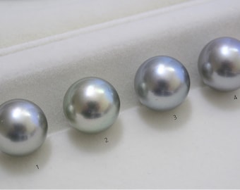 13mm AAAAグレード グレー 天然タヒチ真珠：ハーフドリル加工ルースパール、希少なジャンボペンダント天然ビーズ（3051-TP）
