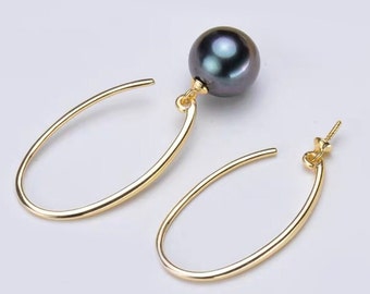 One Pair 925 Sterling Silver Long Earring Hooks,Loop Earring Hooks, Half Drilled Pearl Earring Findings, DIY Pearl Earring Setting (770-EF)