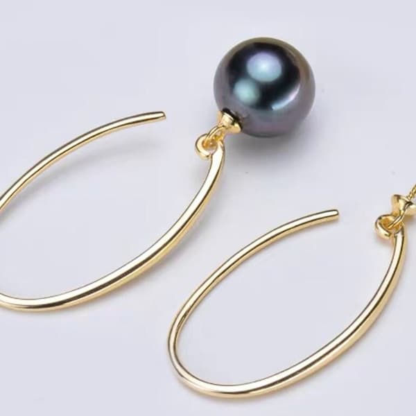 One Pair 925 Sterling Silver Long Earring Hooks,Loop Earring Hooks, Half Drilled Pearl Earring Findings, DIY Pearl Earring Setting (770-EF)