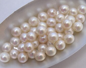 AAA White Freshwater Loose Pearls: 6.5-7mm Nearly Round, Undrilled or Half-Drilled - NOT Paired (275-FP)