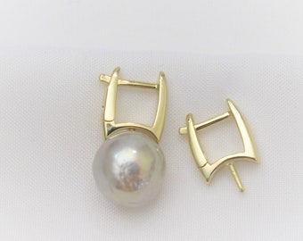 One Pair 925 Sterling Silver/Gold Small Square Hoop Earring Findings, Hoop Earring Findings, Wholesale Half Drilled Pearl Findings (EF-241)