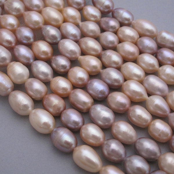 9-10 x 11-13mm Natural Multi Pink AA Rice Oval Freshwater Pearl Beads, High Luster Mixed Natural Color Genuine Freshwater Pearls (271-FP)