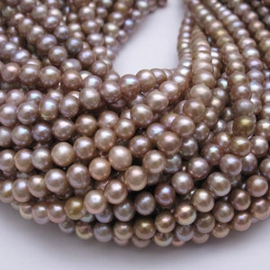 6.5-7mm Beautiful Natural Seaweed Mauve Pink Potato/Semi Round Freshwater Pearl Beads,HighLuster Genuine Natural Multi Color Pearls(055A-FP)