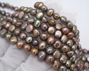 AAA Brown Freshwater Pearl Strand: 5-6mm Potato Nugget Beads (993A-FP)