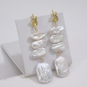 Genuine Natural White Freshwater Pearl w/925 Sterling Gold Post Earring,Pearl Dangle Earring,Designers Natural Pearl Bridal Earring6122-ER image 4