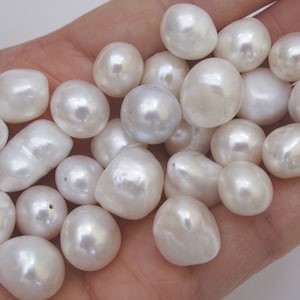 11-13mm High Luster Natural White Loose Nugget Pearls, 0.9mm Half Geboorde losse barokke parels, echte beschaafde onregelmatige parels (919-FP)