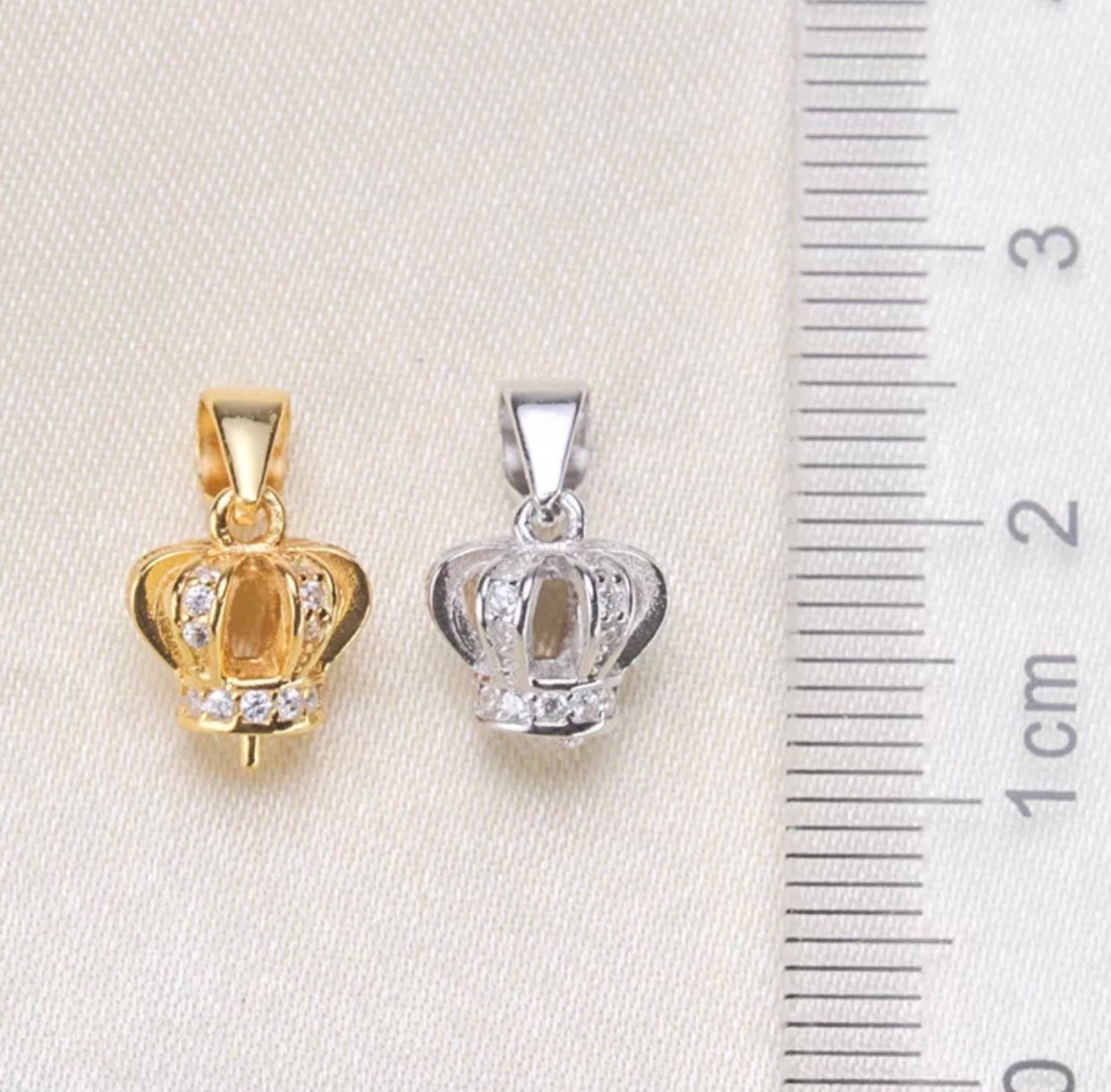 925 Sterling Silver/gold Crown Pendant Setting W/czs Half Etsy