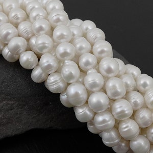 7-8mm Beautiful Natural White Ringed Irregular Freshwater Baby Baroque  Pearl Beads,Lustrous Genuine Natural White Freshwater Pearl(066A-BQ)