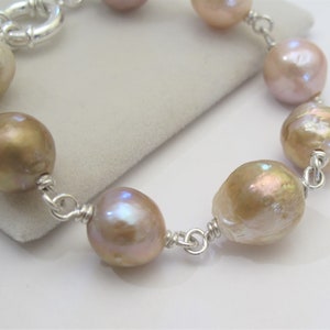 Natural Pink/White Baroque Pearl  Bracelet,Hand Wrapped Beautiful Edison Pearl Bracelet,925 Sterling Silver Wire Wrap Pearl Bracelet(025-BR)