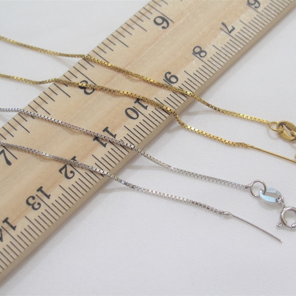 18 inch-Solid .925 Sterling Silver/Gold Box Chain Threader Necklace, Pin End Sterling Silver Box Chain Necklace for Floating Pearls (778-NK)