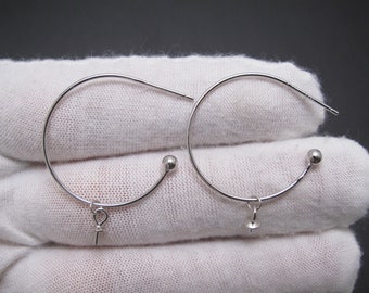 One Pair 925 Sterling Silver Simple Loop Earring Findings, Half Drilled Pearls Hoop Earring Findings, Wholesale Earring Findings (5081-EF)