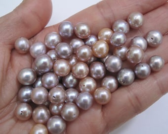 6-6.5mm Half Drilled Mauve Pink/Peach Pink Nearly Round Pearls (NOT PAIRED),High Luster Genuine Natural Pink Freshwater Pearl Beads(1171-FP)
