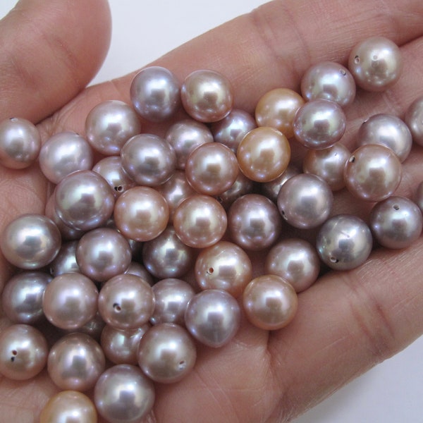 6-7mm Half Drilled Mauve Pink/Peach Pink Nearly Round Pearls (NOT PAIRED), High Luster Genuine Natural Pink Freshwater Pearl Beads (1171-FP)