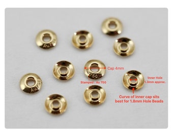 18k Gold Bead Cap: 4mm Thick Grommet for Pearl Jewelry (2 PCS) (K-815)