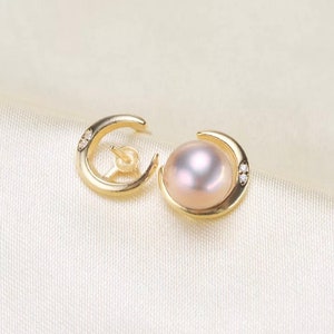 Sterling Silver OR Gold Vermeil Moon Earring Settings: DIY Pearl Jewelry Findings for Half Drilled Beads, Peg Mounting Craft Supply (379-EF)