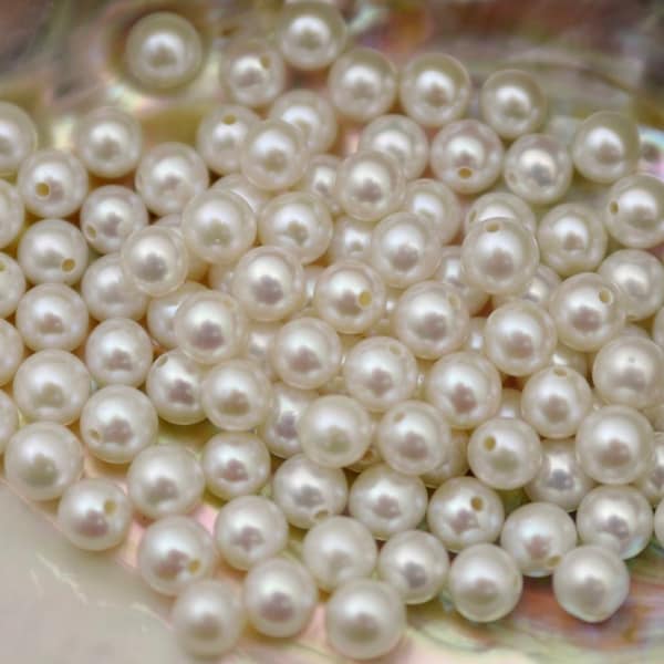 Rare 4.5-5mm AAAA Undrilled/Half Drilled/Hole Thru HighLuster Round Loose Pearls,Genuine Natural White Single Freshwater Pearl Beads(275-FP)