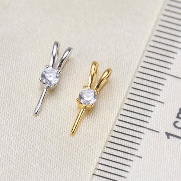 925 Sterling Silver OR Gold Rabbit Ear Pendant Setting,Half Drilled Pearl Mounts, Pendant Drop Bail,Double Loop Peg Pearl Findings(NF-360)