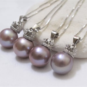 Mauve Edison Pearl Necklace: Sterling Silver Crown, Bridal Jewelry