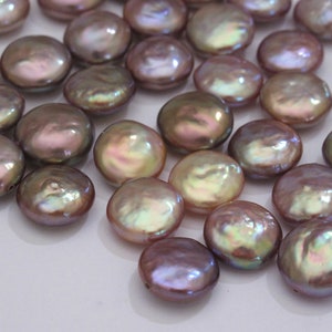 11-12mm Rare AAAA Natural Pistachio Hue Coin Pearl Beads, Undrilled/Half Drilled/Drilled Thru BEST Luster/Quality Freshwater Pearls (999-FP)