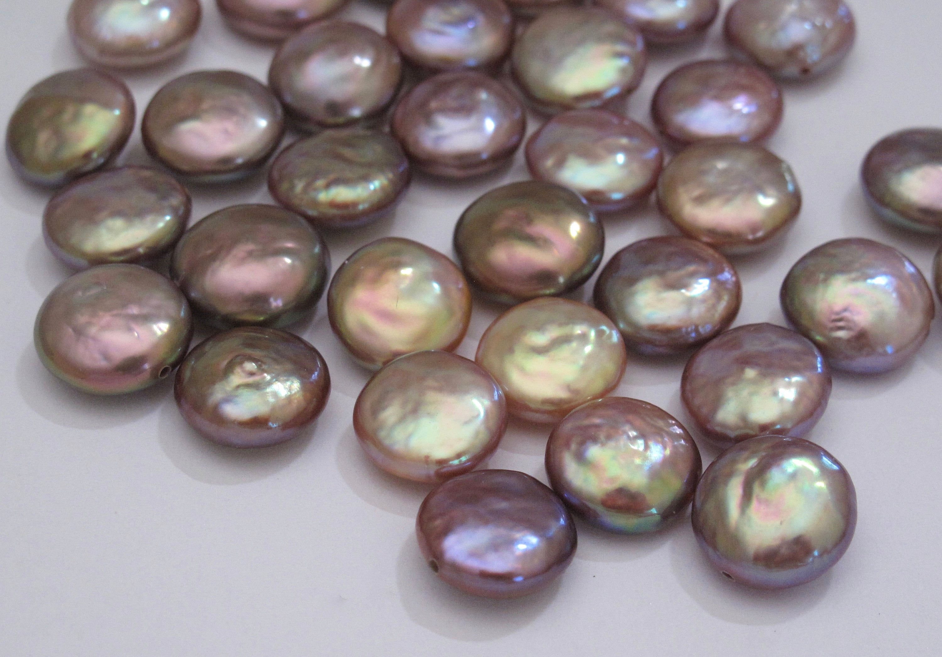 11-12mm Rare AAAA Natural Pistachio Hue Coin Pearl Beads, Undrilled/Half Drilled/Drilled Thru BEST Luster/Quality Freshwater Pearls(999-FP)