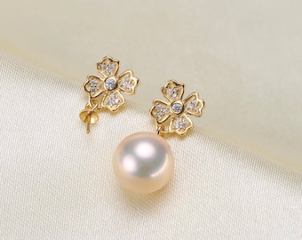 Montature per orecchini a forma di fiore in argento sterling con zirconi cubici: accessori per la creazione di gioielli fai da te con perle, supporti a perno per perline semiforate (235-EF)