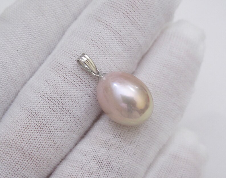 11 x 14mm Genuine Natural Pink Baroque Pearl Drop w18K White Gold Pendant,HighLuster Pink Edison Pearl Pendant,Pink Pearl Pendant 3135-NK