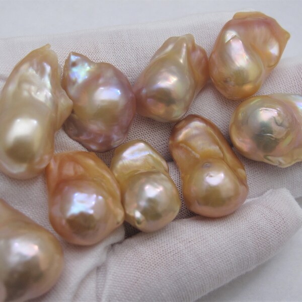 15-19 x 25-33mm Genuine Natural Golden Pink HighLuster Baroque Pearl Beads, Undrilled OR Top Half Drilled Cultured Loose Baroque Pearl (787)