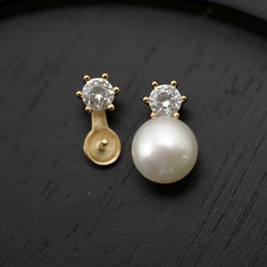 925 Sterling Silver Stud Setting with 4mm/5mm CZ for Half Drilled Pearls,DIY Pearl Earrings, Earring Mounts,Silver Earring Findings(5103-NF)