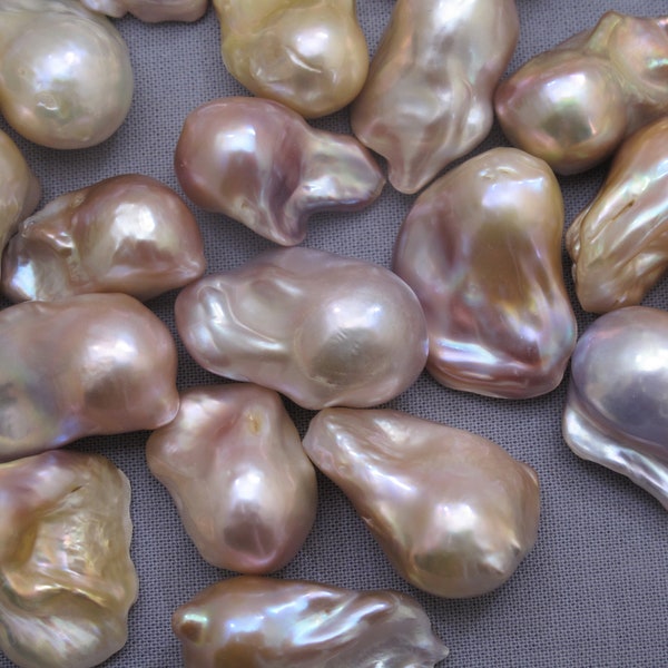 14-18 x 22-30mm Beautiful Mauve Pink High Luster & Quality Natural Baroque Pearl Beads, Top Half Drilled/Hole THRU Loose Baroque Pearl (788)