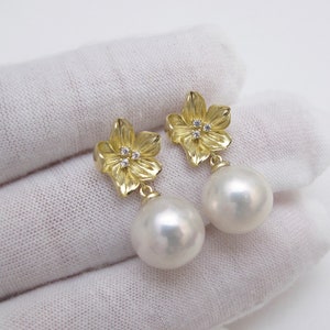 Beautiful Natural White Pearl Earrings w/925 Sterling Silver/Gold Post, Bridal Pearl Earrings, Genuine Freshwater Pearl Earrings (6116-NK)