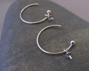 One Pair 925 Sterling Silver Simple Loop Earring Findings, Half Drilled Pearls Hoop Earring Findings, Wholesale Earring Findings (EF-245)