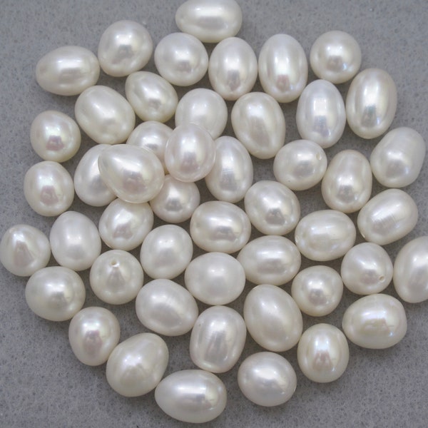 1 PC 8.5-9 x 10-12mm Oval Rice Natural White Freshwater Pearls-NOT Paired,Half Drilled White Loose Pearls, Genuine Cultured Pearls (934A-FP)