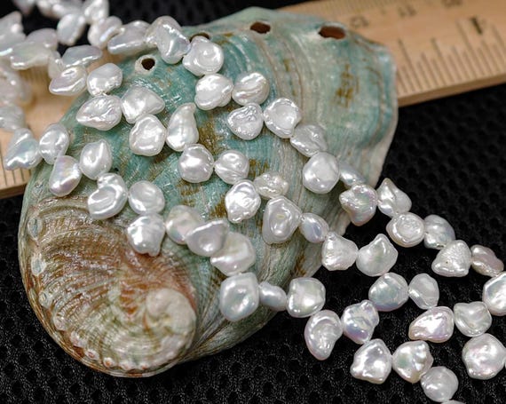 Best Quality 6-8mm Natural White Keshi Pearl Beads, Genuine Irregular Freshwater Pearls, Top Drilled White Cornflake Dancing Pearls (830-FP)