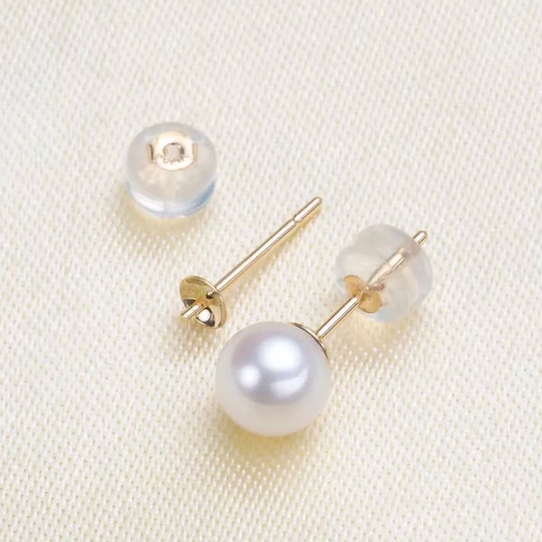 One Pair Solid 18k Gold Earring Peg Pearl Findings 3mm/4.5mm Cup Post Earring Settings,Pearl Stud Earring Mounts, 18K Gold Ear Post (EF-617)