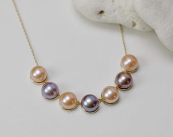 ピンク淡水パールマルチストランドネックレス、14金留め - Etsy 日本