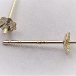 18k Gold Earring Posts: Carved Flower Cup Pearl Mounts, 3mm/4.5mm (Pair)