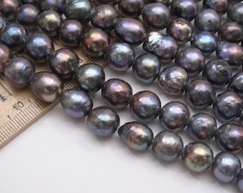 10-12mm Large Hole Peacock Baroque Pearl Beads: Genuine Freshwater Pearls 1.8mm OR 2.2mm Hole, DIY Jewelry, Crafting Supplies (1055-LH)