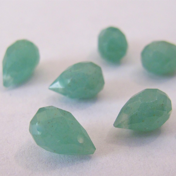 6 PCS - 8 x 12mm Natural Green Faceted Aventurine Teardrop Beads, Natural Genuine Semi Precious Gemstone Aventurine Briolette Beads (027-GS)