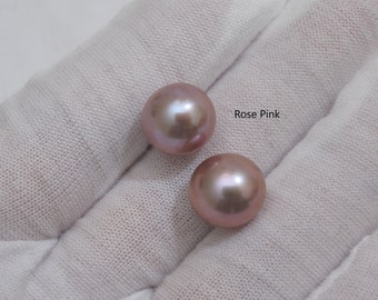 9-10mm Beautiful Genuine Natural Pink Freshwater Pearl Beads, Half Drilled Lustrous Off Round Loose Mauve/Rose/Peach Pink Pearls (9021-FP)
