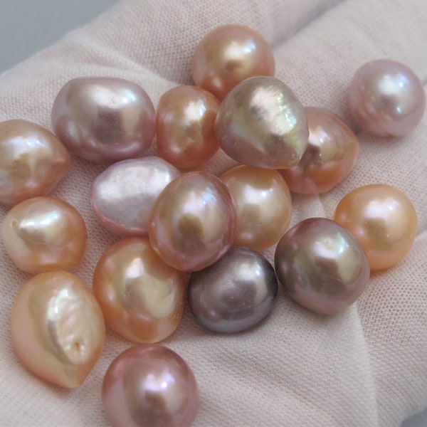 11-12mm High Luster Natural Color Baroque Nugget Pearls, 0.8mm Half Drilled Loose Pearl Beads, Genuine Cultured Pink Pearl Beads (843-FP)