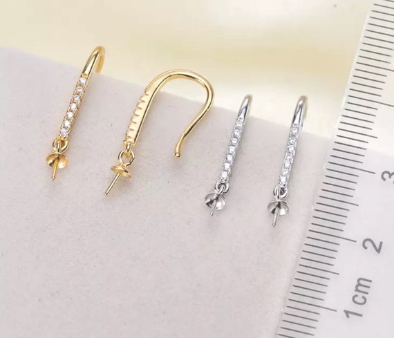 Sterling Silver Cubic Zirconia Earring Hooks: DIY Pearl Earring Findings (244-EF)