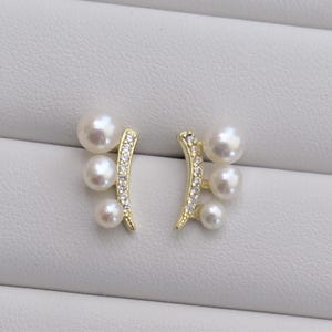 AAAAA Freshwater Pearl Earrings: 925 Sterling Gold Posts, Bridal Jewelry