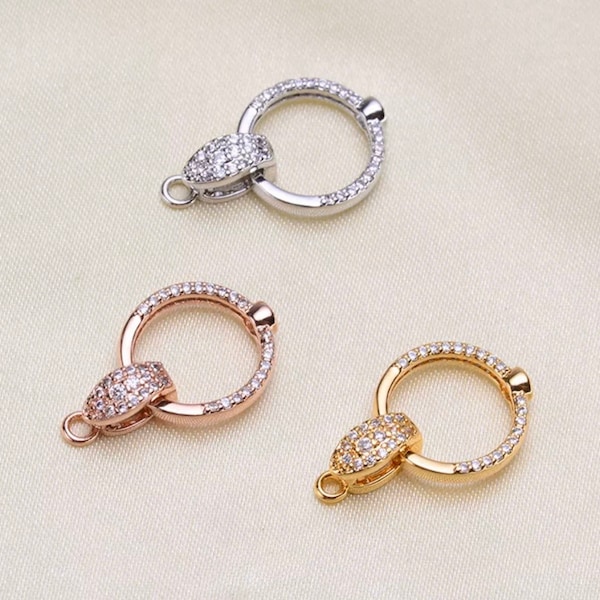 1 SET - 14mm Gold Plated Toggle Clasps with Cubic Zirconia, Silver/Gold/Rose Gold Plated Toggle Clasp, Wholesale Jewelry Findings (887-SF)