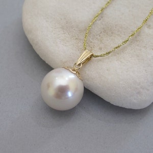 11-12mm High Quality Natural White Round Edison Pearl W/18k Solid Gold ...