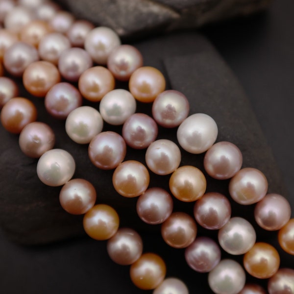 10.5 - 11.5mm Beautiful High Luster Multi Natural Color Freshwater Pearl Beads, Rare Jumbo Off Round Genuine Natural Pearl Beads (1019-FP)