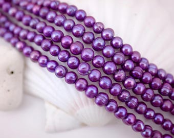 Purple Freshwater Pearl Strand: Ringed Potato Beads (7-8mm) (128A-FP)