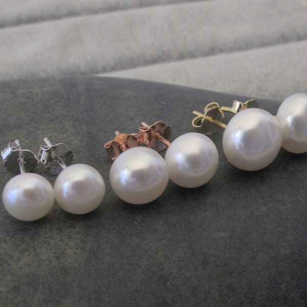 Natural Color Freshwater Pearl Stud Earrings,.925 Sterling Silver, 925 Sterling Gold OR RoseGold Post Earrings, Genuine Pearl Stud Earrings