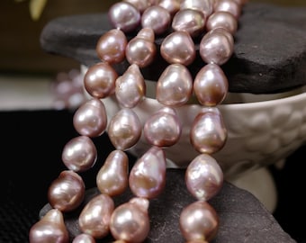 10-13mm High Quality Multi Pink Baroque Pearl Strand:Lustrous Irregular Oval/Drop Pearl Beads,Natural Color Genuine Beading Pearls(1017A-BQ)