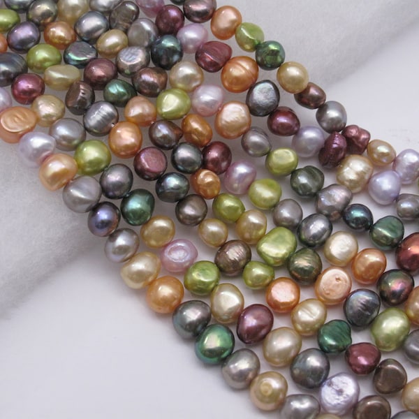 7-8mm Multi Color Potato Nugget Pearl Beads, High Luster Genuine Freshwater Pearl Beads, Pretty Mixed Color Cultured Nugget Pearls (1090-FP)